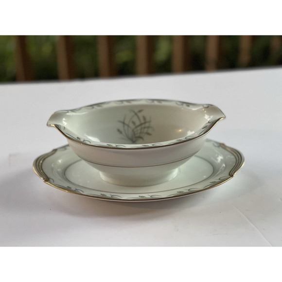 Noritake Other - Vintage Noritake China Nicole Gravy Boat with Underplate White w/gold